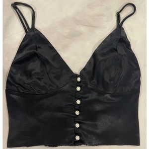 Zara Black Satin Crop